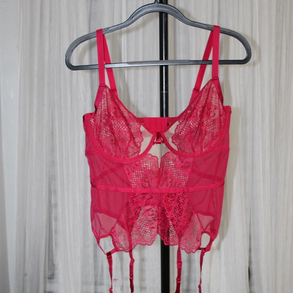 Adore Me. Hot Pink Lace Bustier Corset with Garters. Sz. 1XL - Picture 1 of 8